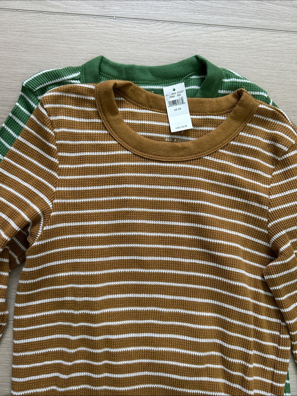 (1) Striped Mustard & (1)Green White Long Sleeve Ribbed Top